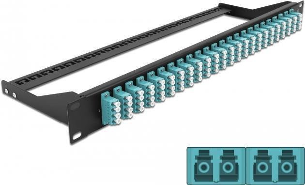 Delock LWL-Patchpanel 24 Port LC Quad MM, Rack montierbar, Schwarz/Aquamarin, 1 HE (Breite: 48,3 cm) - Bild 1