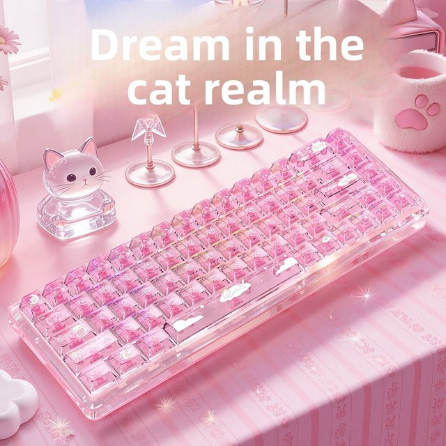 KUXM Dream in Cat Realm PC Tastenkappen in Rosa mit hoher Lichtdurchlässigkeit und niedlichem Design - Bild 1