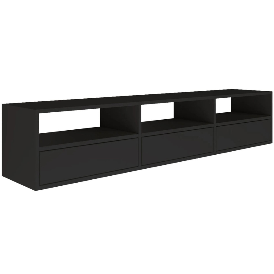 Selsey TV-Hängeboard Framme 3-türig mit offenen Ablagen Schwarz matt B: 150,1 cm, H: 30,0 cm, T: 30,0 cm - Bild 2