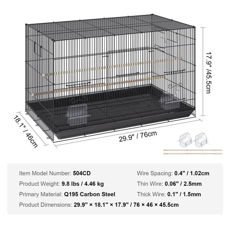 Buying Solutions MB Vogelkäfig aus Kohlenstoffstahl mit Rollständer und Schublade, Schwarz, 30 Zoll - Bild 6