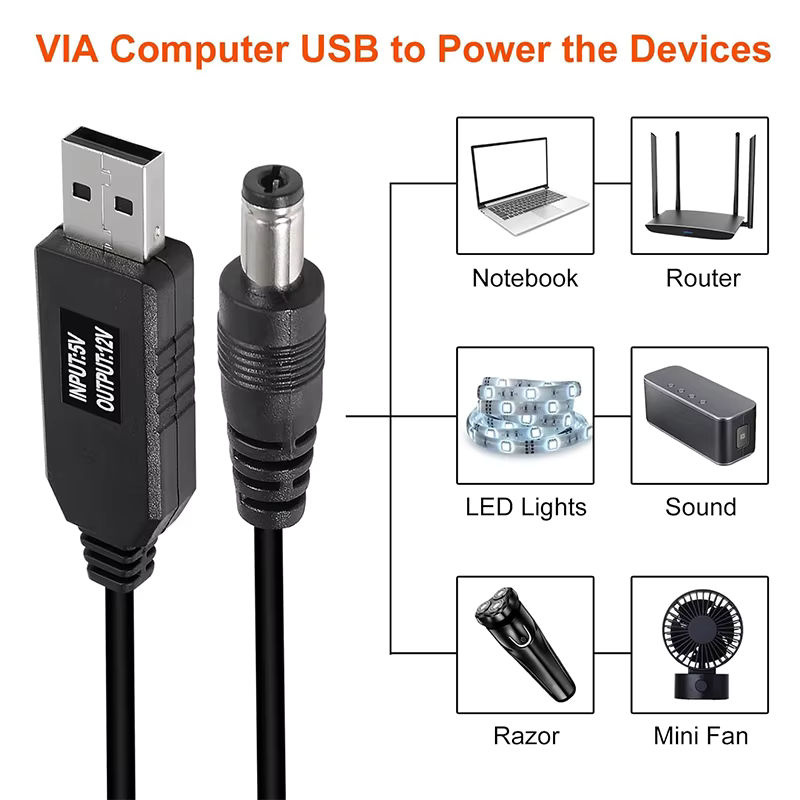 AOKIN 10 Stück USB auf 12 V Boost-Konverter mit rechtwinkligem Klinkenstecker-Adapter, Schwarz - Bild 6