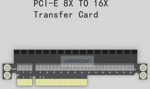 Haoyexin PCI-Express-Riser-Karte PCI-E 1X zu 16X und 4X zu 16X Grafikkarten-Adapterkarte X8 zu X16 Linker Slot-Adapter für 1U Server, Schwarz - Bild 1