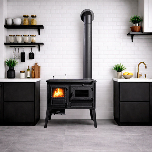 GLOBEFIRE Holzherd Atlas in Schwarz aus Gusseisen mit 8,8 kW, B/T/H: 83,0 x 81,0 x 54,0 cm - Bild 3