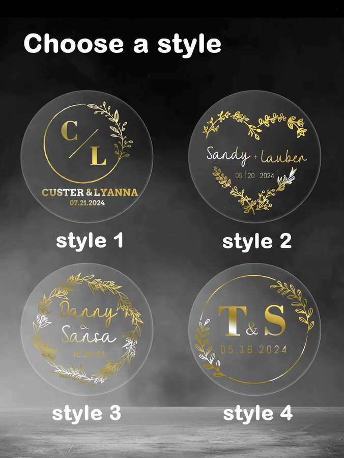 Personalisierte Hochzeitsaufkleber mit Goldprägung, runde Namensaufkleber für Braut und Bräutigam, Durchmesser: 3 cm, Farbe: Gold - Bild 2