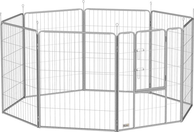 PawHut Welpenauslauf 8-teiliges Freilaufgehege mit Tür und Gurt für kleine bis mittelgroße Hunde, Meerschweinchen und Kaninchen, Farbe: Silber, Höhe: 100 cm, Marke: Aosom - Bild 1