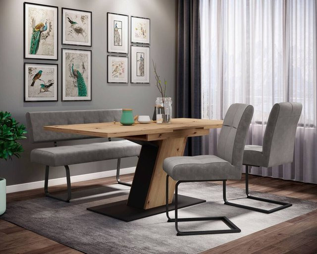 Essgruppe Hela in Grau und Eiche mit Microfaser-Polsterung, B/H/T: 180 x 76 x 90 cm - Bild 1