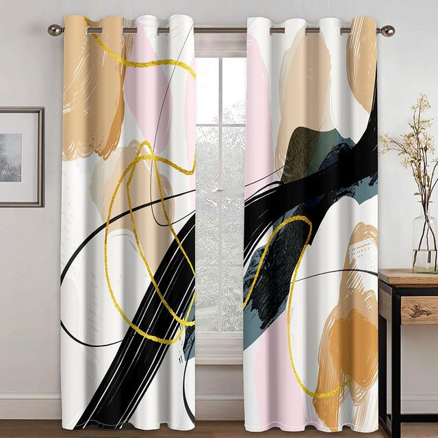 Yiran Furniture 3D-Vorhänge mit modernem abstrakten Texturdesign in Grau, 2 Paneele, semi-transparent, Polyester, B/H: 50 x 130 cm - Bild 1