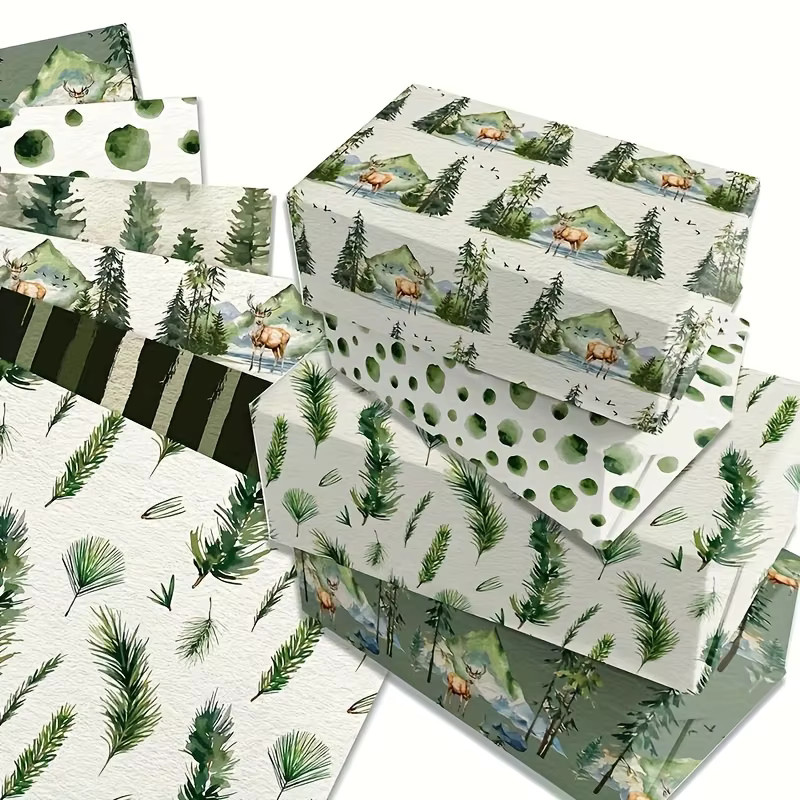 12 Stück Vintage-Weihnachts-Geschenkpapier in Grün mit elegantem Kiefern-Design für deine festlichen Geschenke - Bild 4