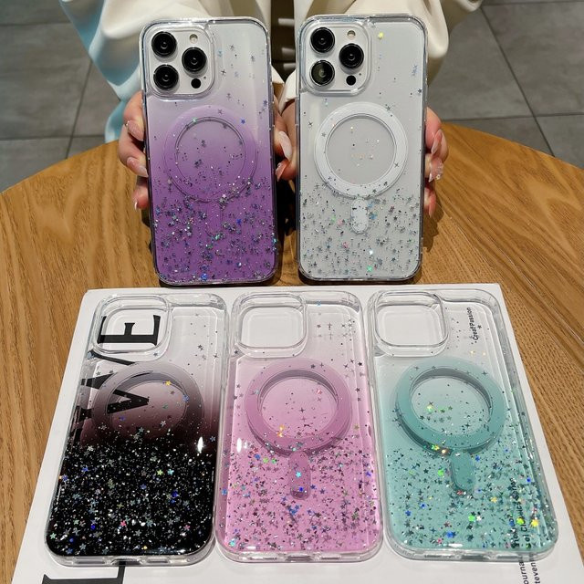 Evolou MagSafe Silikonhülle für iPhone 17E, Stoßfeste TPU Handyhülle mit Glitzer-Effekt in Silber Transparent - Bild 1