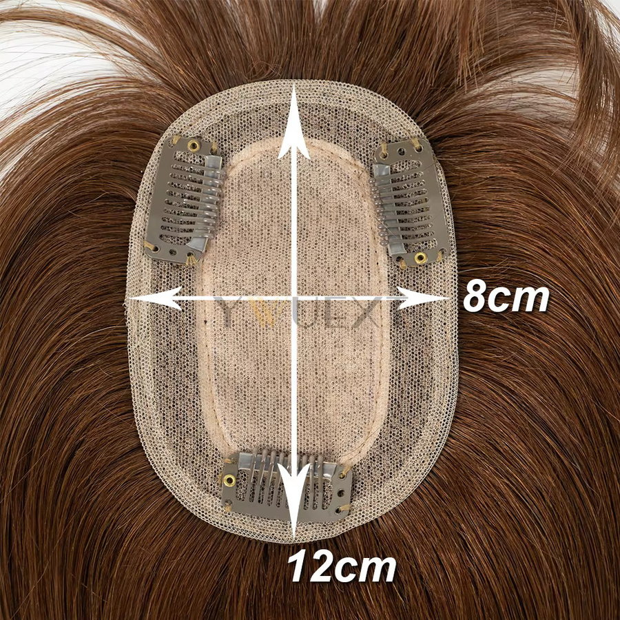 SPIKFN Clips-in-Echthaar-Topper, glattes Remy-Haar, Natur, 8 x 12 cm - Bild 3