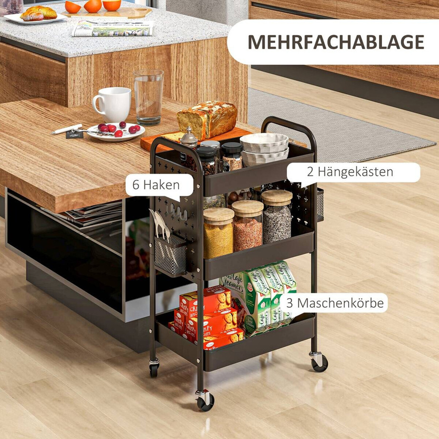 HOMCOM Küchenwagen in Schwarz mit Edelstahl, B/H/T: 30,5 x 53,5 x 75 cm - Bild 3