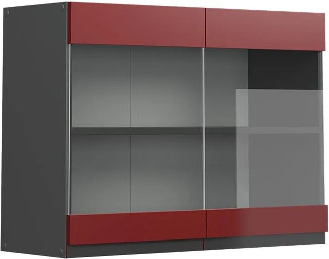 Vicco R-Line J-Shape Glashängeschrank für die Küche in Anthrazit und Rot mit Glastüren, Breite: 80 cm, Höhe: 60 cm, Tiefe: 31 cm - Bild 2