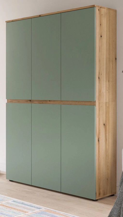Mehrzweckschrank Assino in Grün und Eiche mit Regalfächern und Kleiderstange, B/H: 105 x 175 cm - Bild 1
