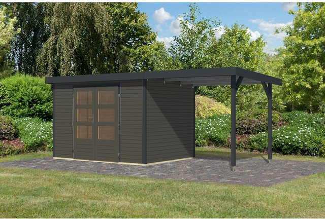 Karibu Gartenhaus Ernesto 4 B mit Anbaudach in Terragrau/Anthrazit B: 298 cm, T: 209 cm, H: 213 cm - Bild 1