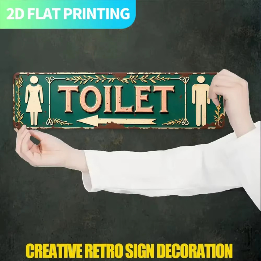 CIFBUY Retro-Toilettenschild aus Metall in Vintage-Optik als Wanddekoration für dein Badezimmer, Breite: 40,0 cm, Höhe: 10,0 cm - Bild 4