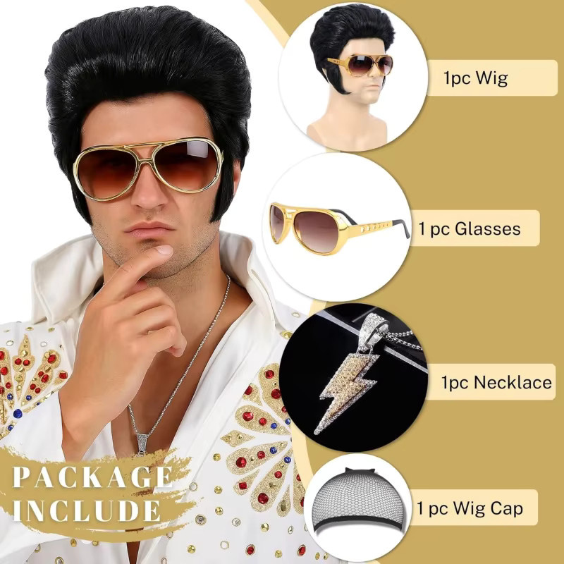 Suri Hair Rock-Synthetik-Perücke mit Brille und Halskette, 4-teiliges Set - Bild 2