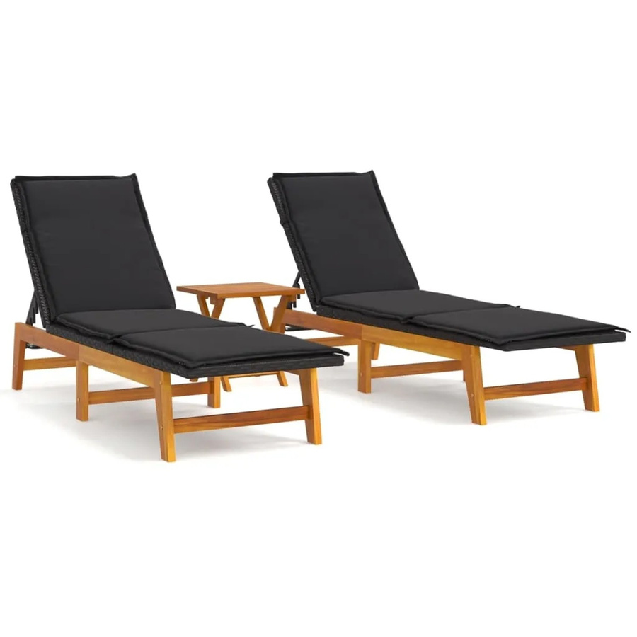 vidaXL 3-tlg. Garten-Lounge-Set aus Polyrattan und Akazienmassivholz in Schwarz und Braun mit gepolsterten Auflagen - Bild 2