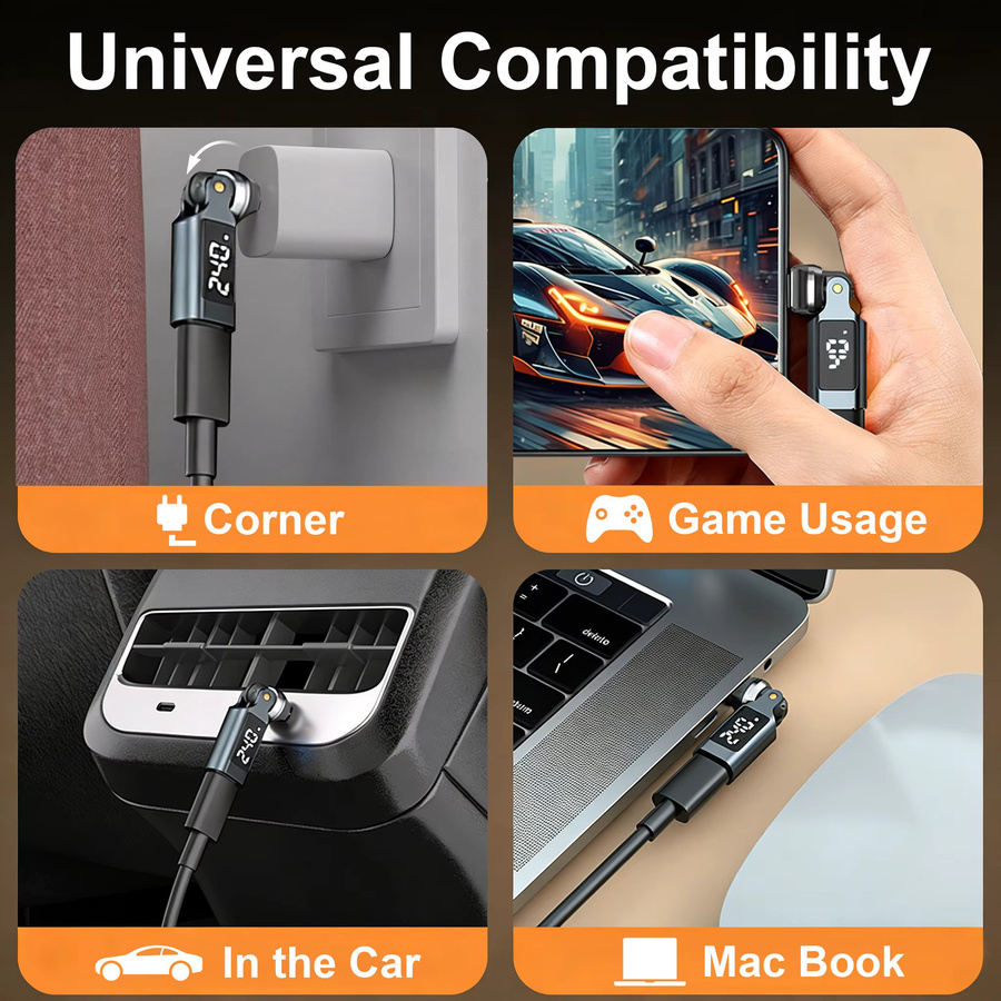 MOSHOU USB-C-zu-C-Adapter mit 240W Schnellladefunktion, 480Mbps Datenübertragung und drehbarer digitaler Anzeige für dein Telefon - Bild 6