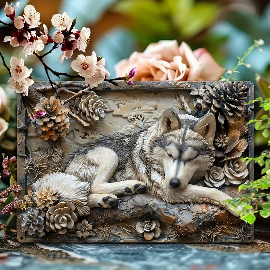 CIFBUY Sibirischer Husky Aluminium-Wandkunst mit 3D-Effekt und Vintage-Blumendekor als Metall-Reliefskulptur für Haus und Garten, Breite: 20,3 cm, Höhe: 30,5 cm - Bild 2