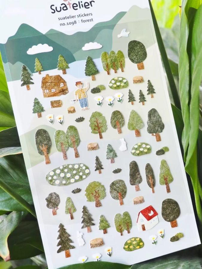 Suatelier Dekorative Aufkleber Grüner Wald für Tagebuch und Scrapbooking in Grün und Multicolour - Bild 7