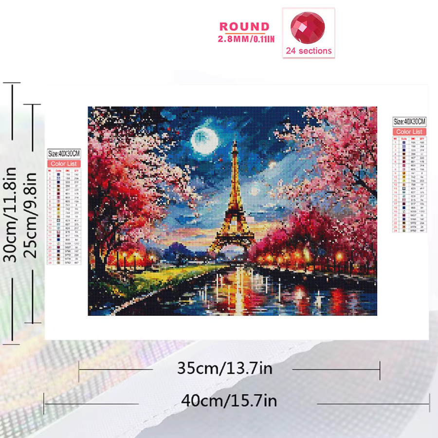 EverShine Diamant-Malerei Landschaft mit Kirschblüten und Turm als 5D Mosaik-Strass-Stickerei in Multicolour - Bild 2