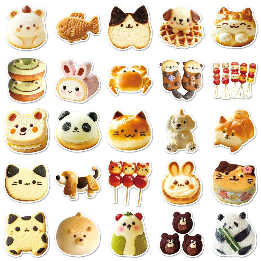 50 Stück Tierförmige Lebensmittelaufkleber Chibi Cute Dessert und Gourmet DIY-Abziehbilder in Multicolour von RecordingYourLife Store - Bild 3