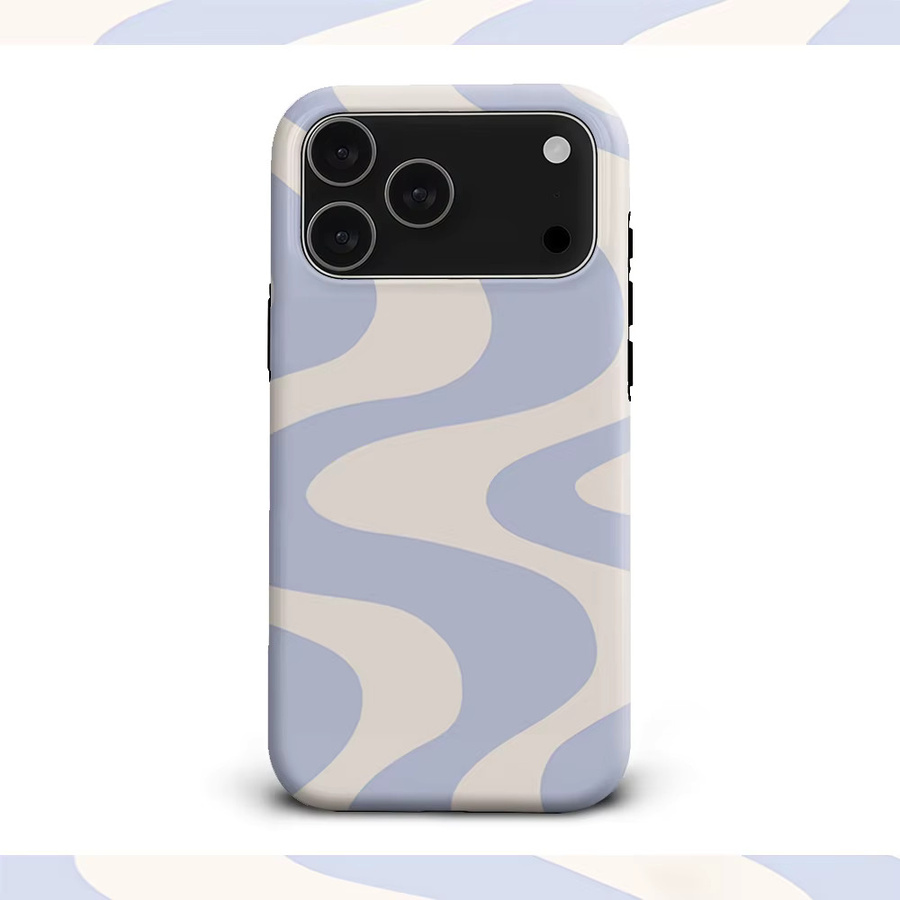 Luxuriöse Handyhülle für Apple iPhone (kompatibel mit iPhone 17 bis 8 und Air Pro Max Plus) mit doppellagiger Rückseite in Hellblau und Cremefarben, gewelltes Design - Bild 3