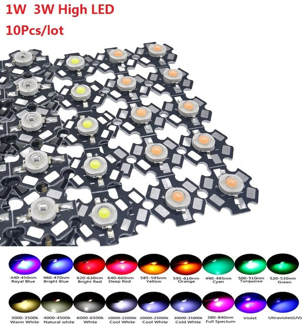 10 Stück TiaoChongYi Hochleistungs-LEDs mit 20mm Stern-Leiterplatte in verschiedenen Farben (UV, Warmweiß, Kaltweiß, Naturweiß, Rot, Grün, Blau, Königsblau, IR) mit 1W oder 3W - Bild 1