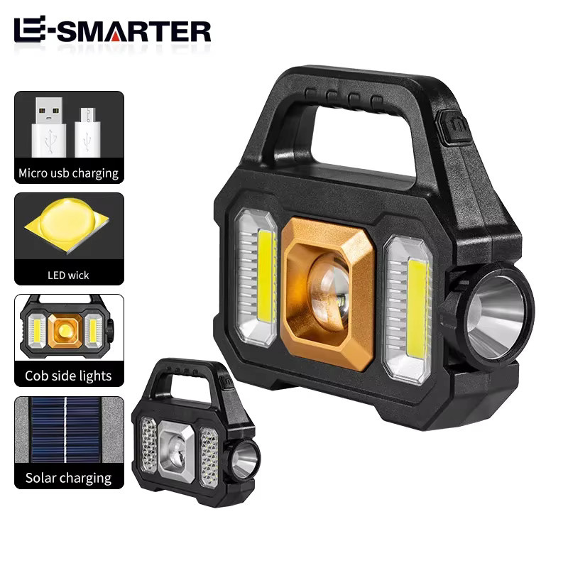 ESMARTER Solar Taschenlampe mit COB-LED, zoombar und wasserdicht, Schwarz - Bild 5