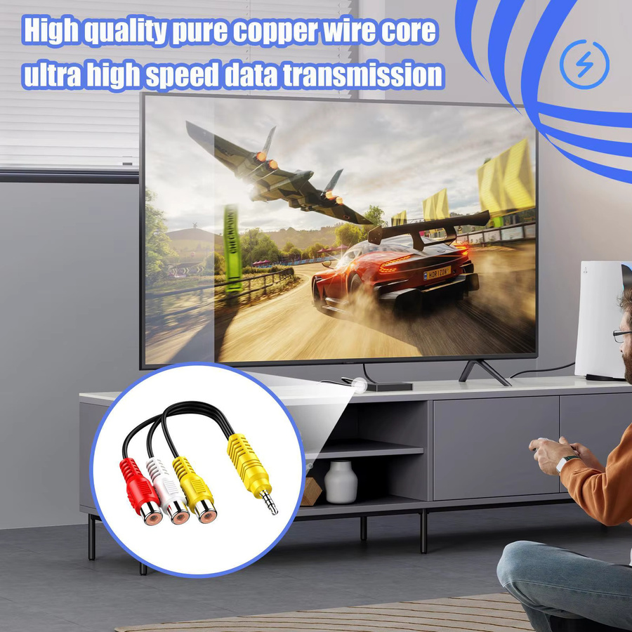 TCL AV-Adapterkabel: 3,5 mm Klinke auf 3 Cinch-Buchsen, Mini-Aux-Stereo-Audio-Video-Adapter, Multicolor - Bild 3
