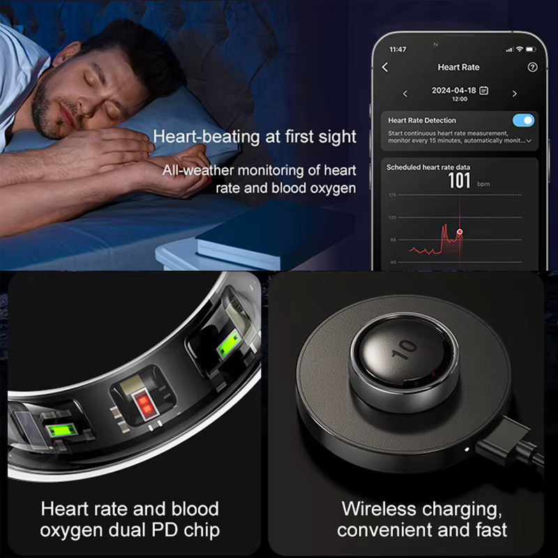 MISIRUN R10 Smart Ring in Schwarz für Damen und Herren mit Gesundheits- und Schlafüberwachung, 5ATM wasserdicht und kabellosem Laden, kompatibel mit Android und iOS - Bild 3