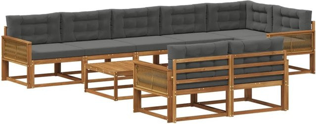 vidaXL Outdoor-Sofagarnitur in U-Form aus Akazienholz mit 9 Kissen in Anthrazit - Bild 1