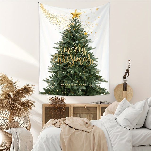 VIKAMA Wanddekoration mit Weihnachtsmotiv, weißer Textil-Wandteppich für Wohnzimmer und Schlafzimmer, B: 75 cm, H: 58 cm - Bild 1