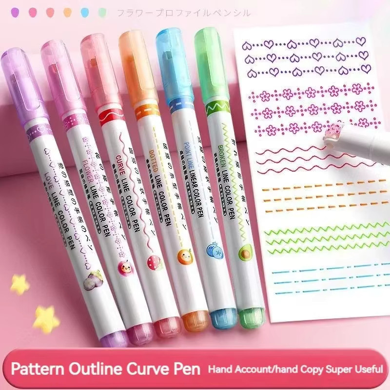 Blumenförmige Textmarker mit gebogener Rollspitze in Multicolour für Schule und Büro, 6 Stück - Bild 2