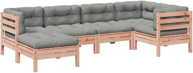 vidaXL 6-teilige Garten-Sofagarnitur aus Massivholz Douglasie in L-Form mit Kissen, grau und braun - Bild 1