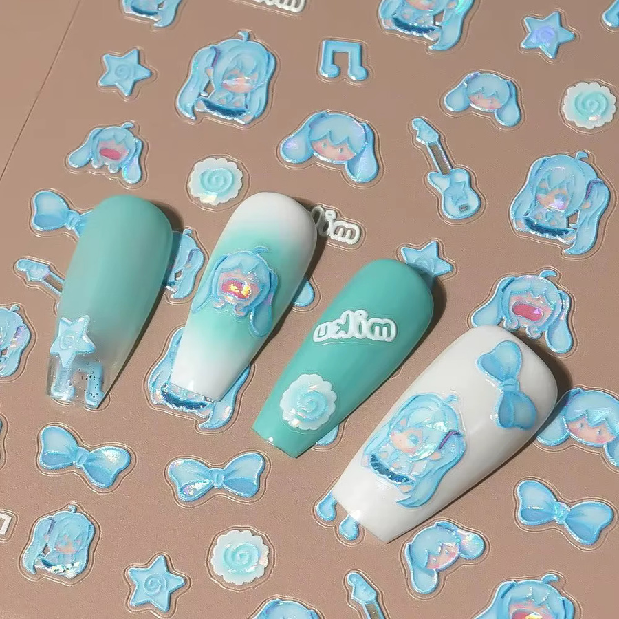 Hatsune Miku Nagelaufkleber, 5D Relief, Glänzend, Kinder - Bild 3