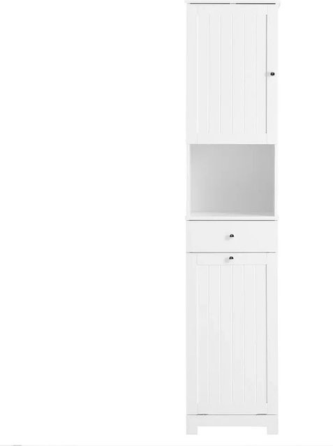 SoBuy Badezimmerschrank Weiß mit Wäschekorb und Hochschrank B/T/H: 40 x 38 x 180 cm - Bild 1