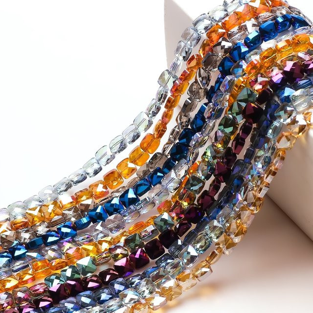 ZHUBI Glasperlen, Kristall-Würfelperlen, 8mm, Flach, Quadratisch, 50 Stück - Bild 1