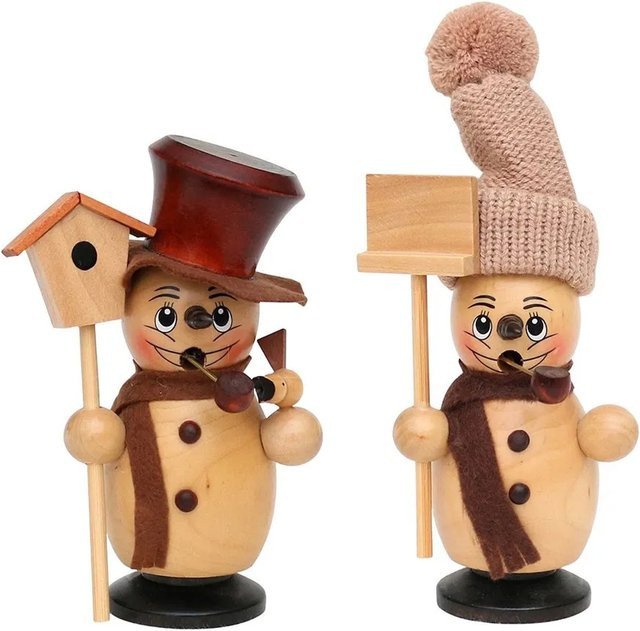 2er Set Räucherfiguren von Dekohelden24 in Braun und Multicolour, Schneemann aus Holz für Advent und Winter, B/T/H: 8 x 7 x 15 cm - Bild 1