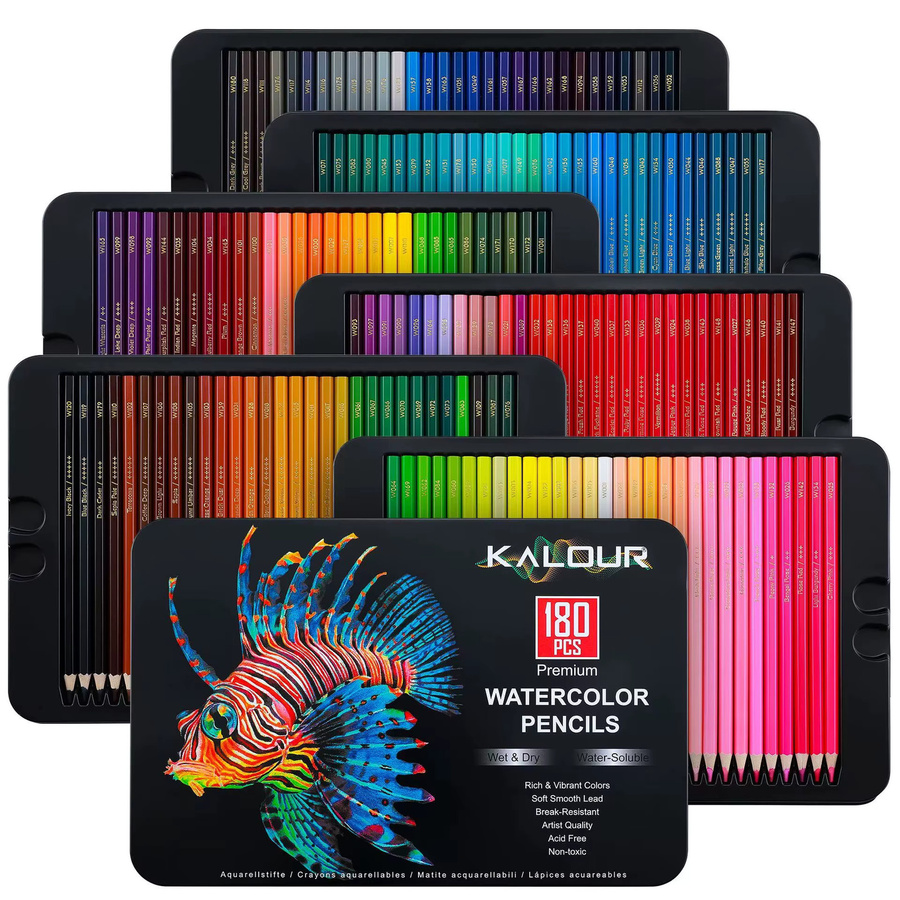 KALOUR Luxus-Eisenbox-Set mit 180 wasserlöslichen Buntstiften in Multicolour für Kunstzeichnen und Malen - Bild 5