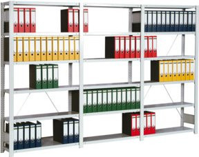 Regalwerk Standard Büroregal Anbaufeld in Lichtgrau RAL 7035 mit 7 Stahlfachböden, Breite: 128,5 cm, Tiefe: 30,0 cm, Höhe: 232,5 cm - Bild 1