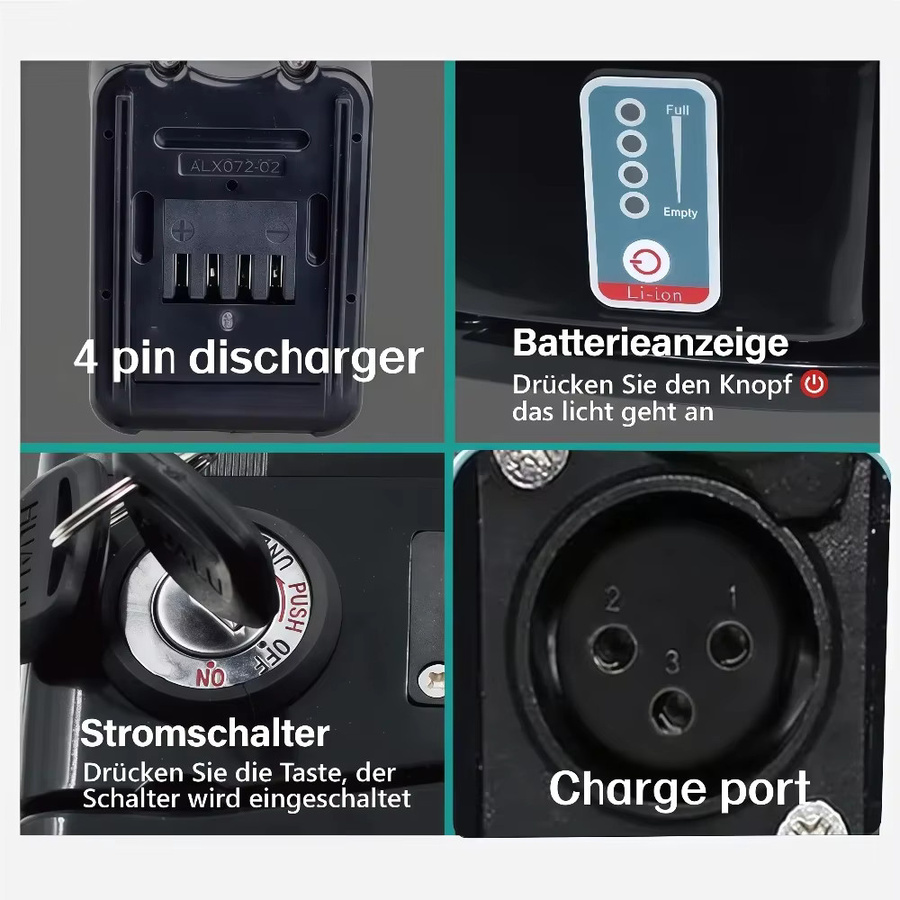 Aleaivy Silverfish Lithium-Ionen Fahrradbatterie 48V 17Ah in Schwarz mit integriertem BMS und Ladegerät, kompatibel mit Bafang 250W-1000W Motoren - Bild 5