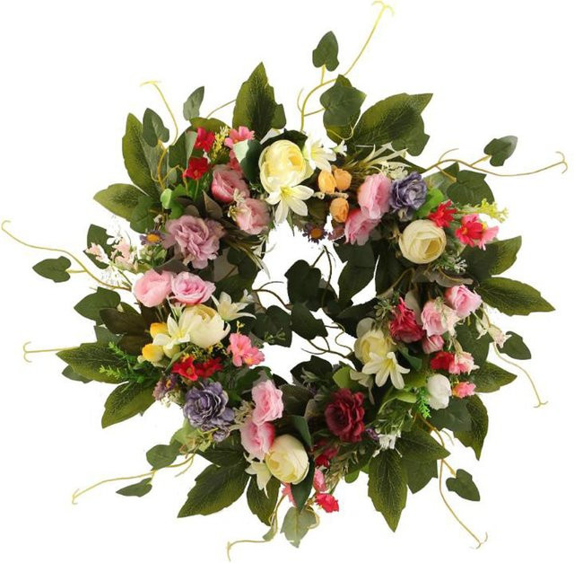 CosyHome Künstlicher Frühlingskranz in Beige als Hängende Blumendekoration für Hochzeiten - Bild 1