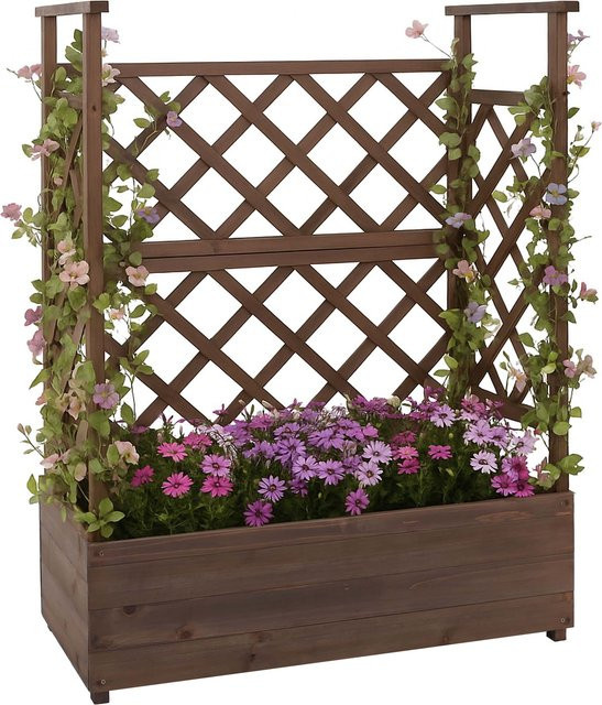 Hochbeet MCW P67 aus Holz mit Rankhilfe in Braun, B/T/H: 114 x 85 x 44 cm - Bild 1