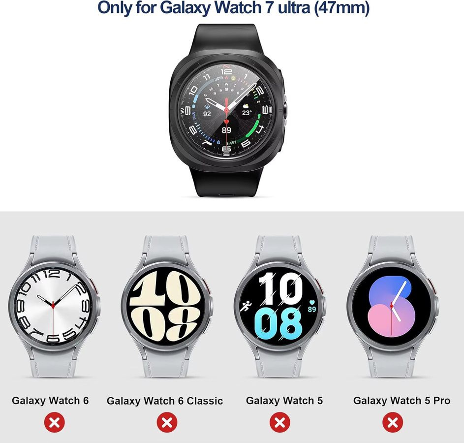 samusak Displayschutzhülle für Samsung Galaxy Watch Ultra, Hartglas, Schwarz - Bild 2