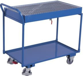 VARIOfit Tischwagen aus Stahl mit 2 Ladeflächen und Gitterrost in Blau - Bild 1