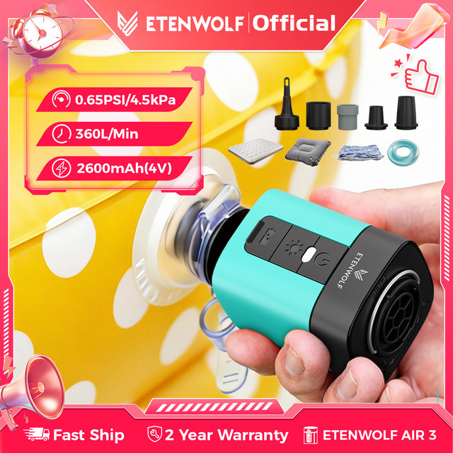 ETENWOLF AIR 3 Kabellose Elektrische Luftpumpe mit Campinglampe für Outdoor, Pool und Schlafmatten, 2600mAh - Bild 1
