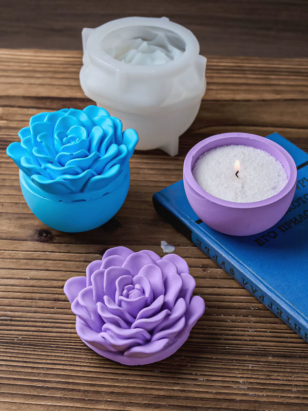 UDOCOOL Silikonform für 3D Rosen und Pfingstrosen mit Deckel in Lila zur Herstellung von Kerzen und Schmuckboxen aus Gips oder Harz - Bild 5