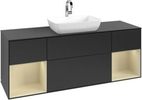V&B Waschtischunterschrank Finion in Schwarz, Wandmontage mit LED-Beleuchtung und Schubladen, Breite: 160 cm - Bild 1