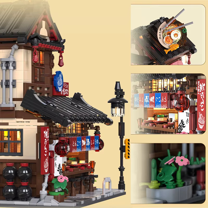 FINGERROCK Japanische Ramen-Laden-Straßenansicht-Bausteine, Lamian-Nudel-Restaurant-Architektur, mit Lichtern, ab 8 Jahren - Bild 3